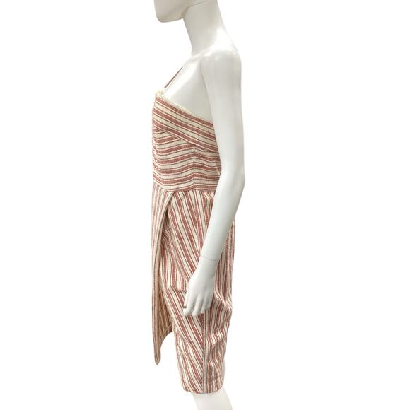 Rachel Zoe Dress Women’s SZ 6 Cotton Linen Blend Stripes One Shoulder Cream &Red - Picture 3 of 6